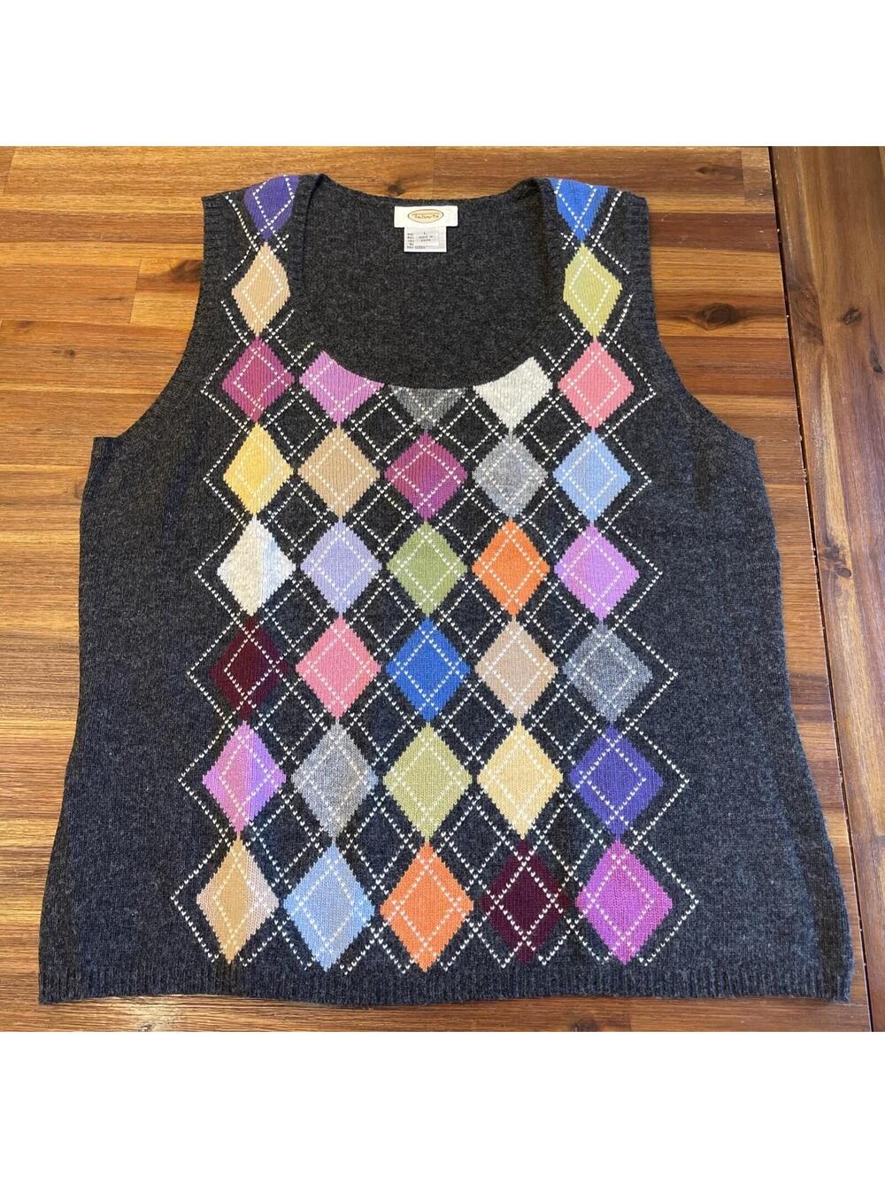 Talbots Preppy 90s Vibe Argyle Layering Vest Women’s Large